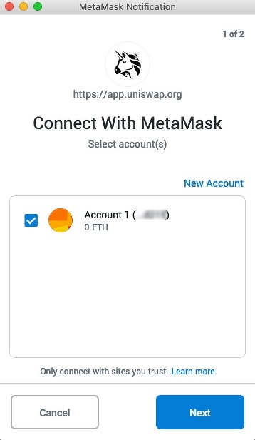 ví MetaMask kết nối với Uniswap