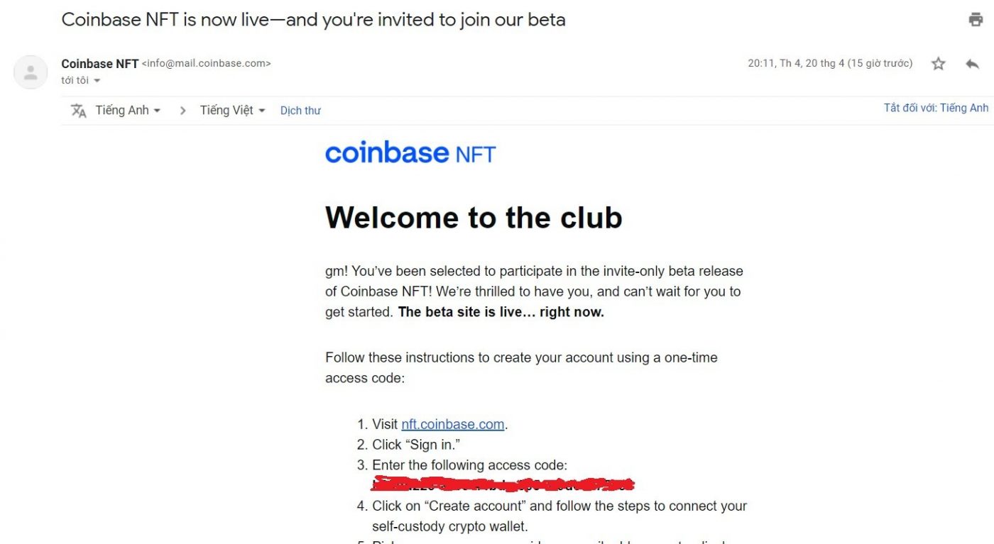 thông báo ra mắt Coinbase NFT