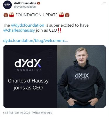 dYdX Foundation bổ nhiệm CEO